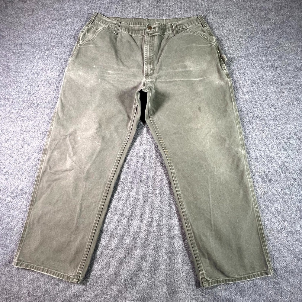 VTG Carhartt B11 Carpenter Pants Men's 42x32 Olive Washed Duck Dungaree Fit Work